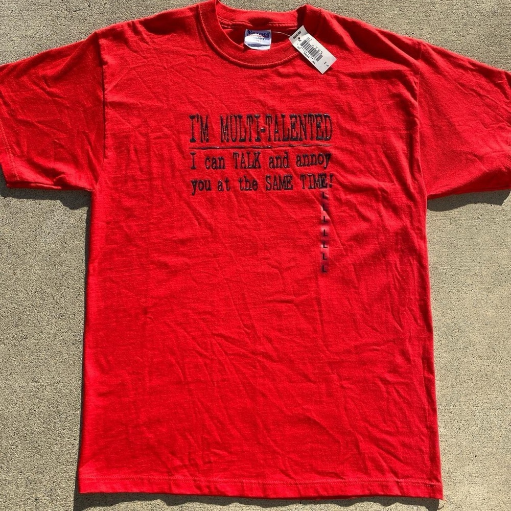 Vintage 2000s Optima Multi-Talented Funny Red Graphic Tee L NWT